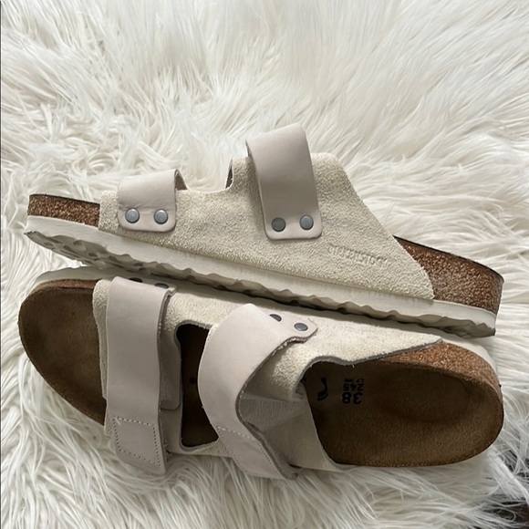 Birkenstock White Sandals with Adjustable Straps and Contoured Footbed - Picture 6 of 10